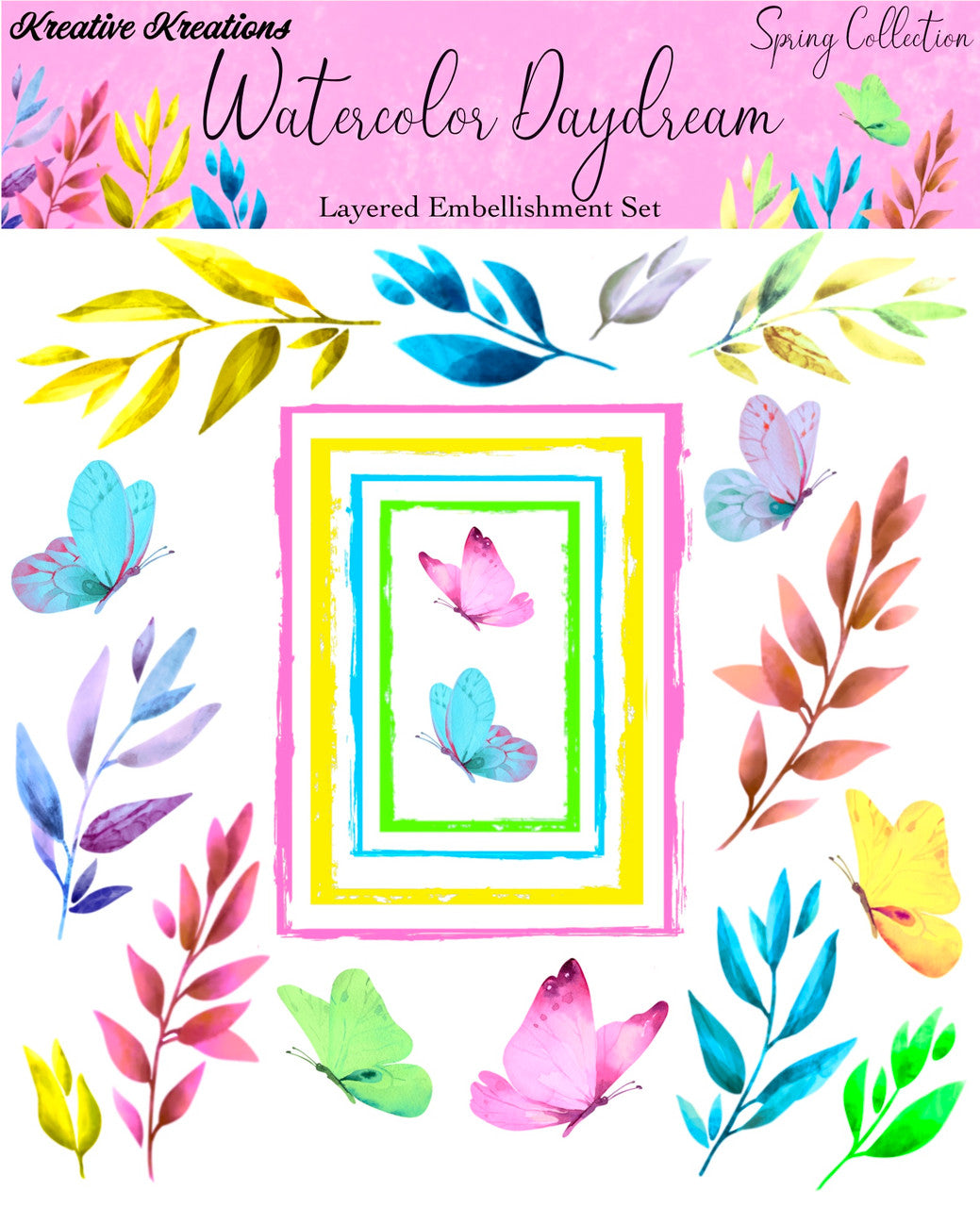 Kreative Kreations Acuarela Daydream - Colección Primavera Juego de adornos en capas de 12" x 12"